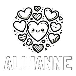 Online Created Coloring Page - ALLIANNE Coloring Page and Coloring Page of a Cute Cat Surrounded by Hearts