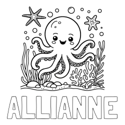 Online Created Coloring Page - ALLIANNE Coloring Page and Coloring Page of a Cute Octopus in the Ocean
