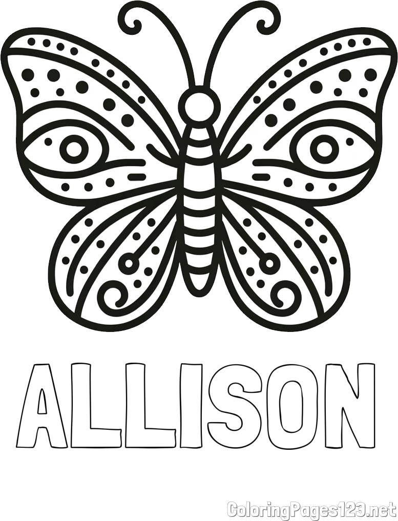 ALLISON Coloring Page and Butterfly Coloring Page (Simple)