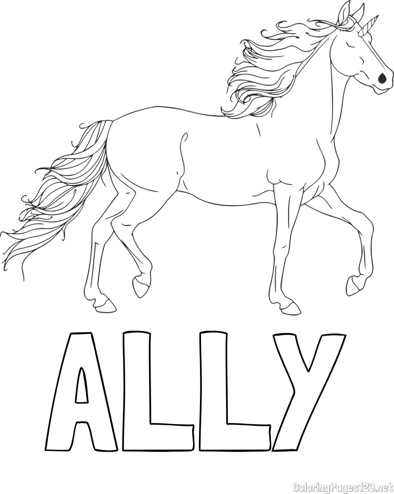 ALLY Coloring Page and Beautiful Unicorn Coloring Page