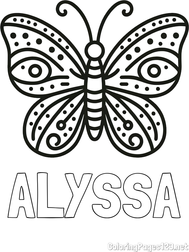 ALYSSA Coloring Page and Butterfly Coloring Page (Simple)