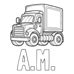 Online Created Coloring Page - A.M. Coloring Page and Big Truck Coloring Page