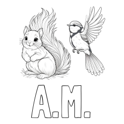 Online Created Coloring Page - A.M. Coloring Page and Coloring Page of a Squirrel and a Bird