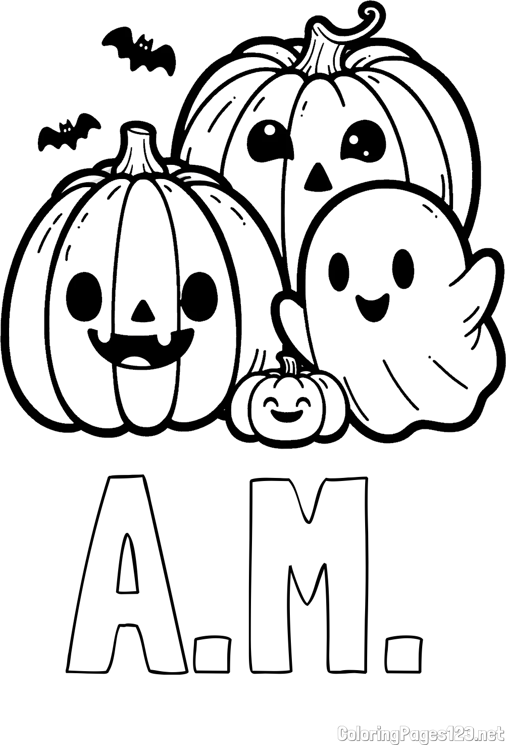 A.M. Coloring Page and Halloween Pumpkin and Ghost Coloring Page