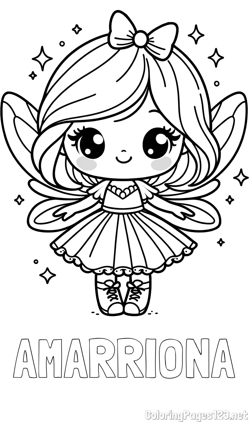 AMARRIONA Coloring Page and Coloring Page of a Magical Fairy with a Cute Face