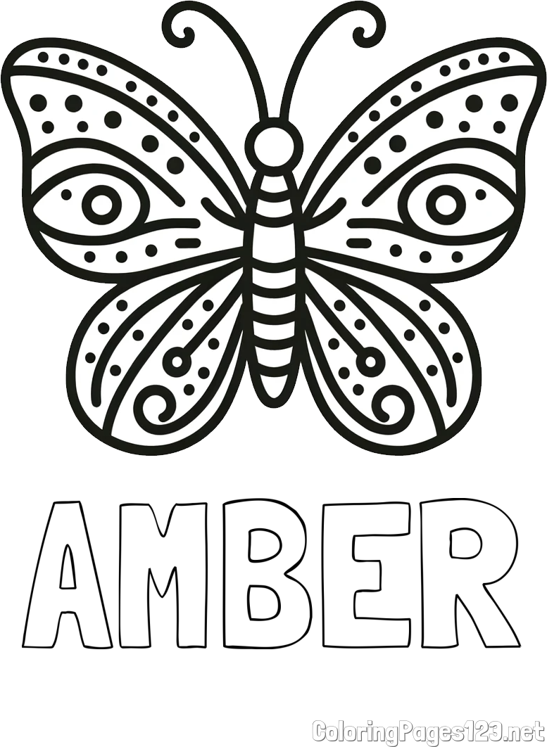 AMBER Coloring Page and Butterfly Coloring Page (Simple)