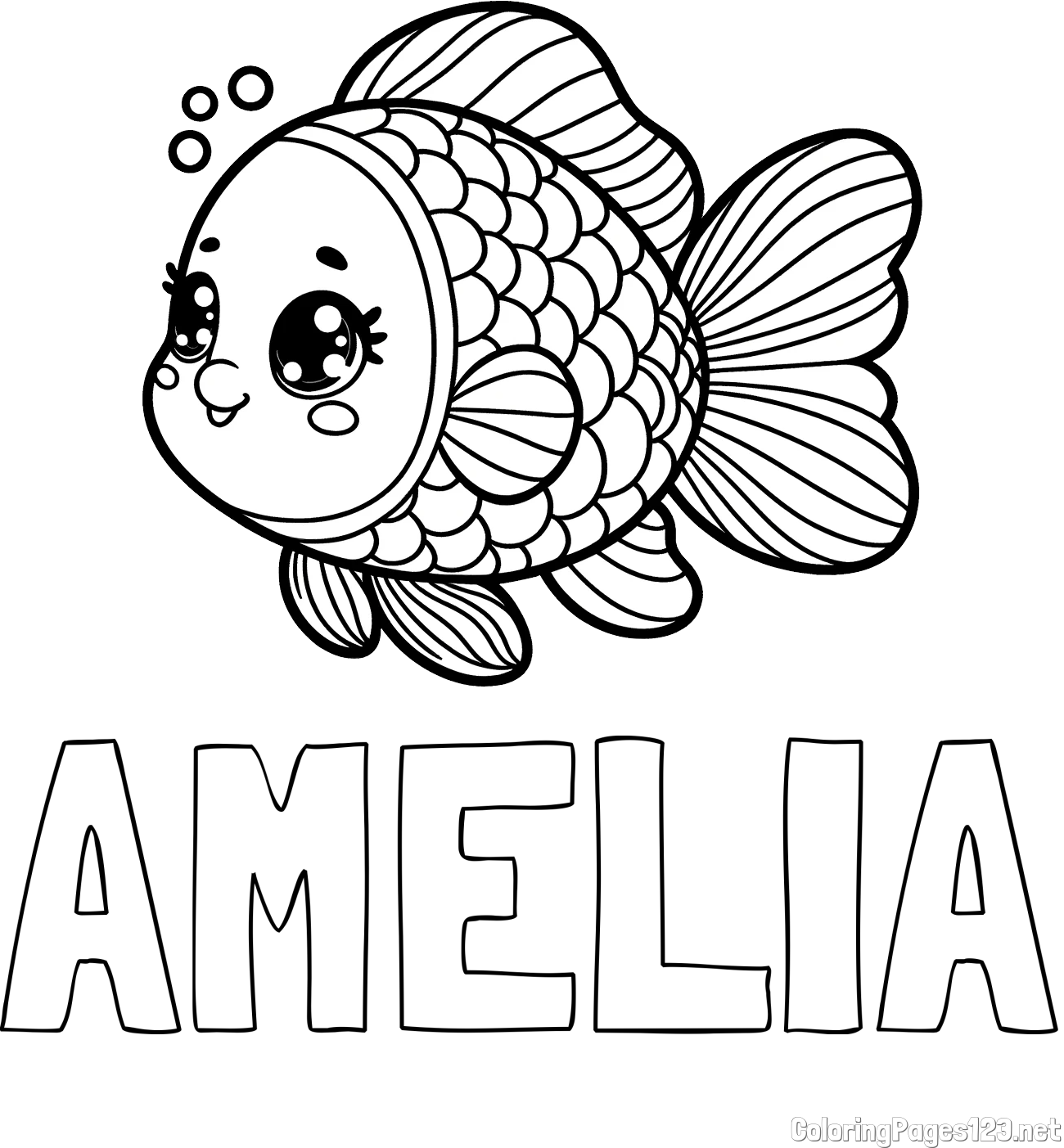 AMELIA Coloring Page and Coloring Page of a Cute Fish