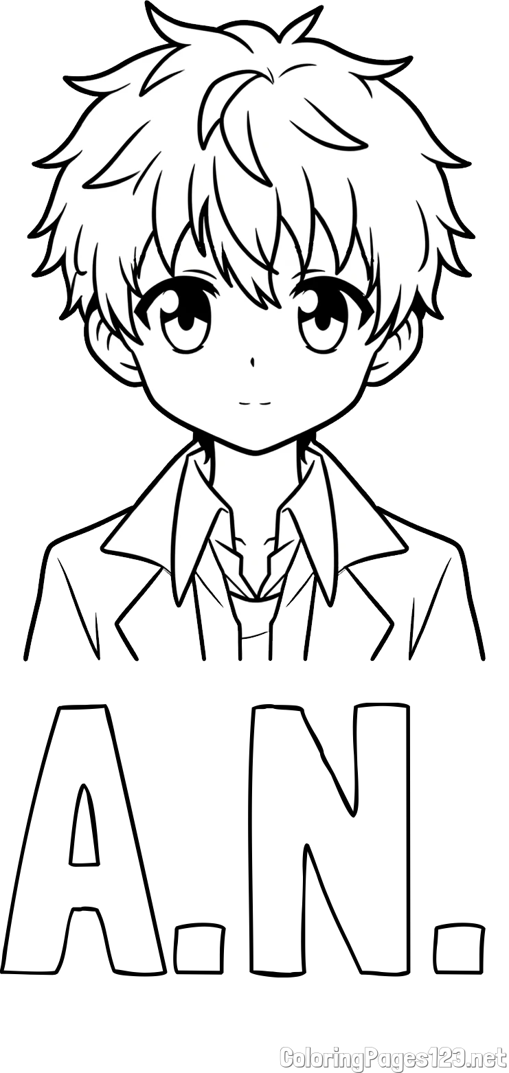 A.N. Coloring Page and Coloring Page of a Cute Anime Boy