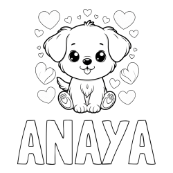 Online Created Coloring Page - ANAYA Coloring Page and Coloring Page of a Cute Dog and Hearts
