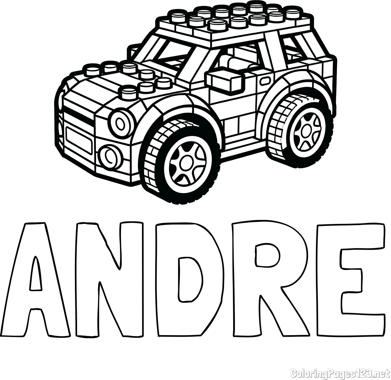 ANDRE Coloring Page and LEGO Car Coloring Page