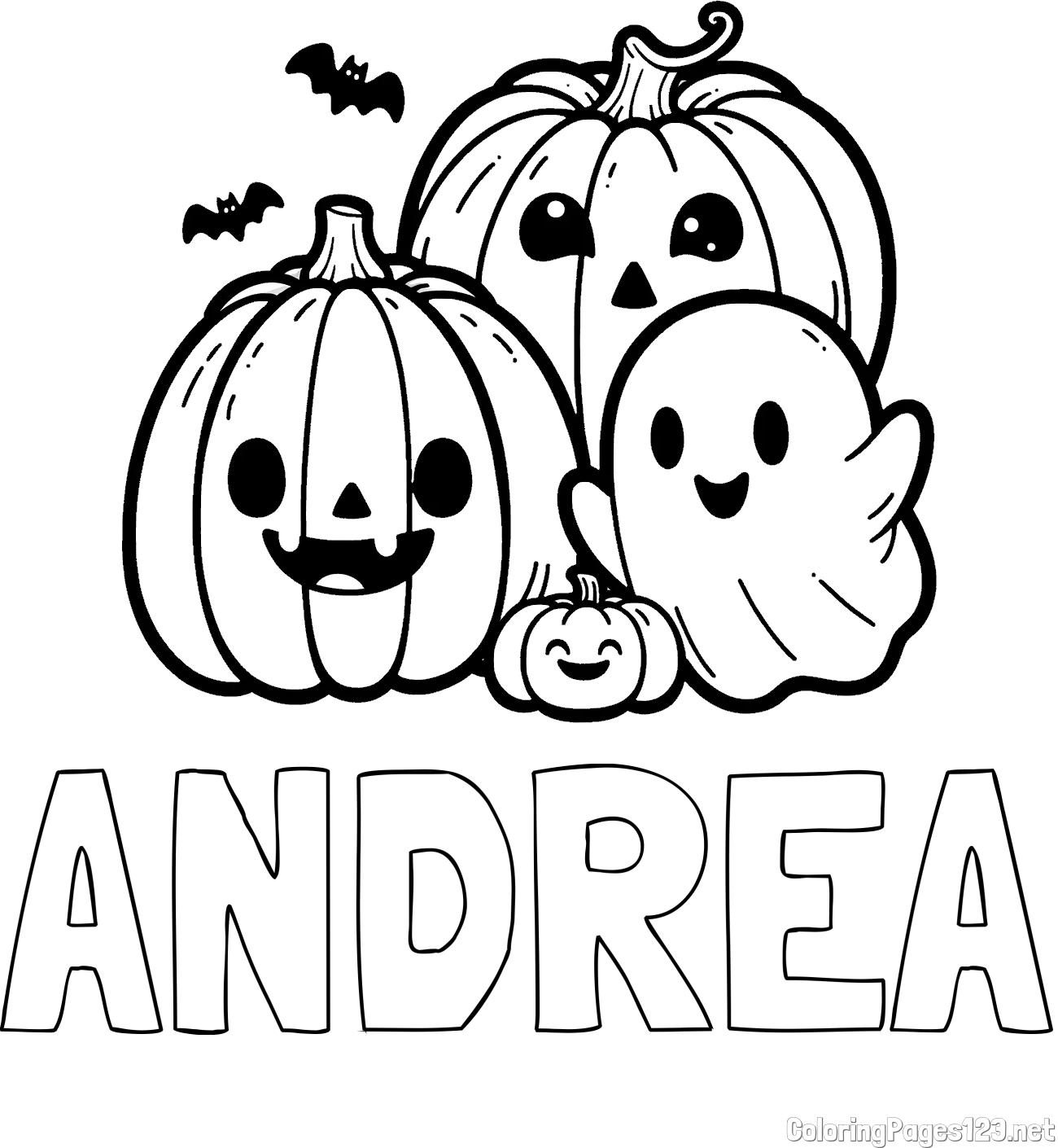 ANDREA Coloring Page and Halloween Pumpkin and Ghost Coloring Page
