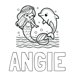 Online Created Coloring Page - ANGIE Coloring Page alongside Coloring Page of a Cute Mermaid Dancing with a Dolphin