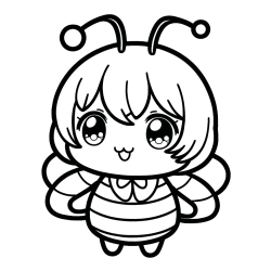 Anime-Style Bee Coloring Page