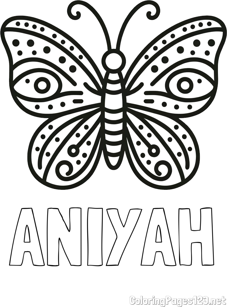 ANIYAH Coloring Page and Butterfly Coloring Page (Simple)