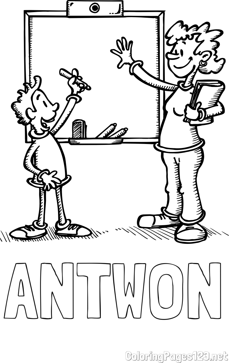 ANTWON Coloring Page and School Coloring Page of a Teacher and a Student