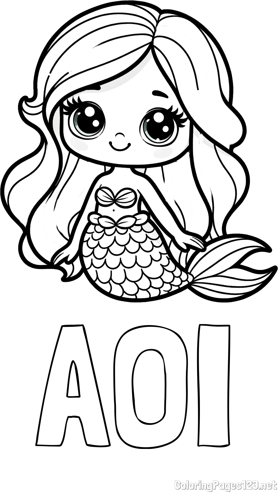 AOI Coloring Page and Coloring Page of a Very Cute Little Mermaid