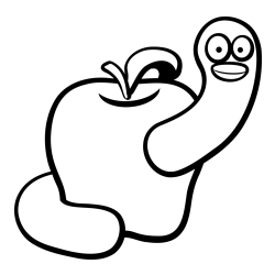Apple and Smiling Worm Coloring Page