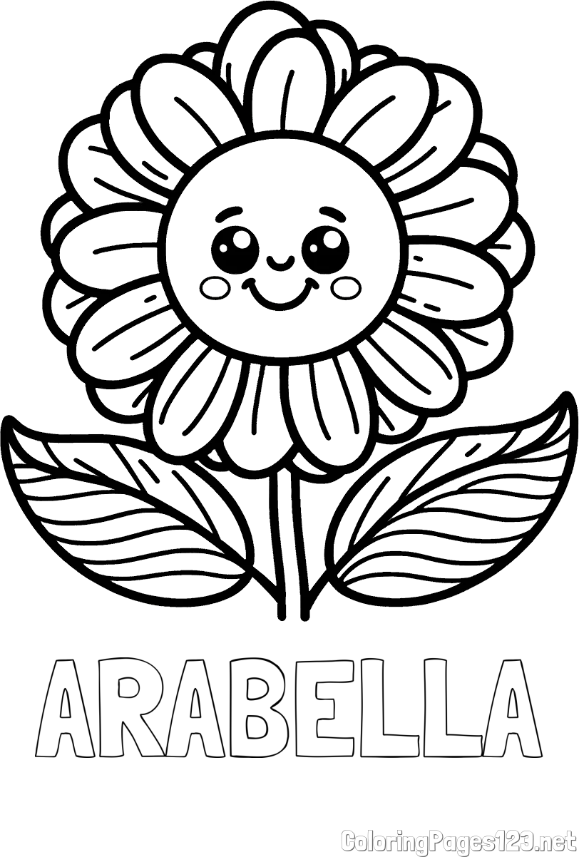 ARABELLA Coloring Page alongside Smiling Flower Coloring Page