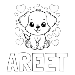 Online Created Coloring Page - AREET Coloring Page and Coloring Page of a Cute Dog and Hearts