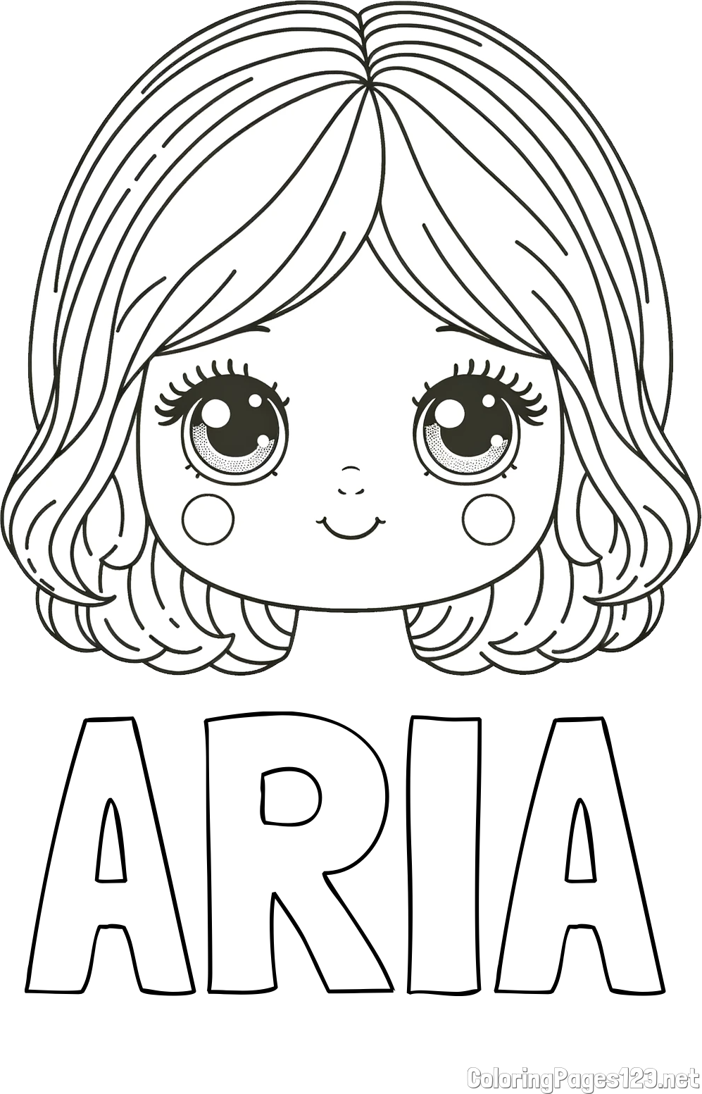 ARIA Coloring Page and Cute Girl Face Coloring Page