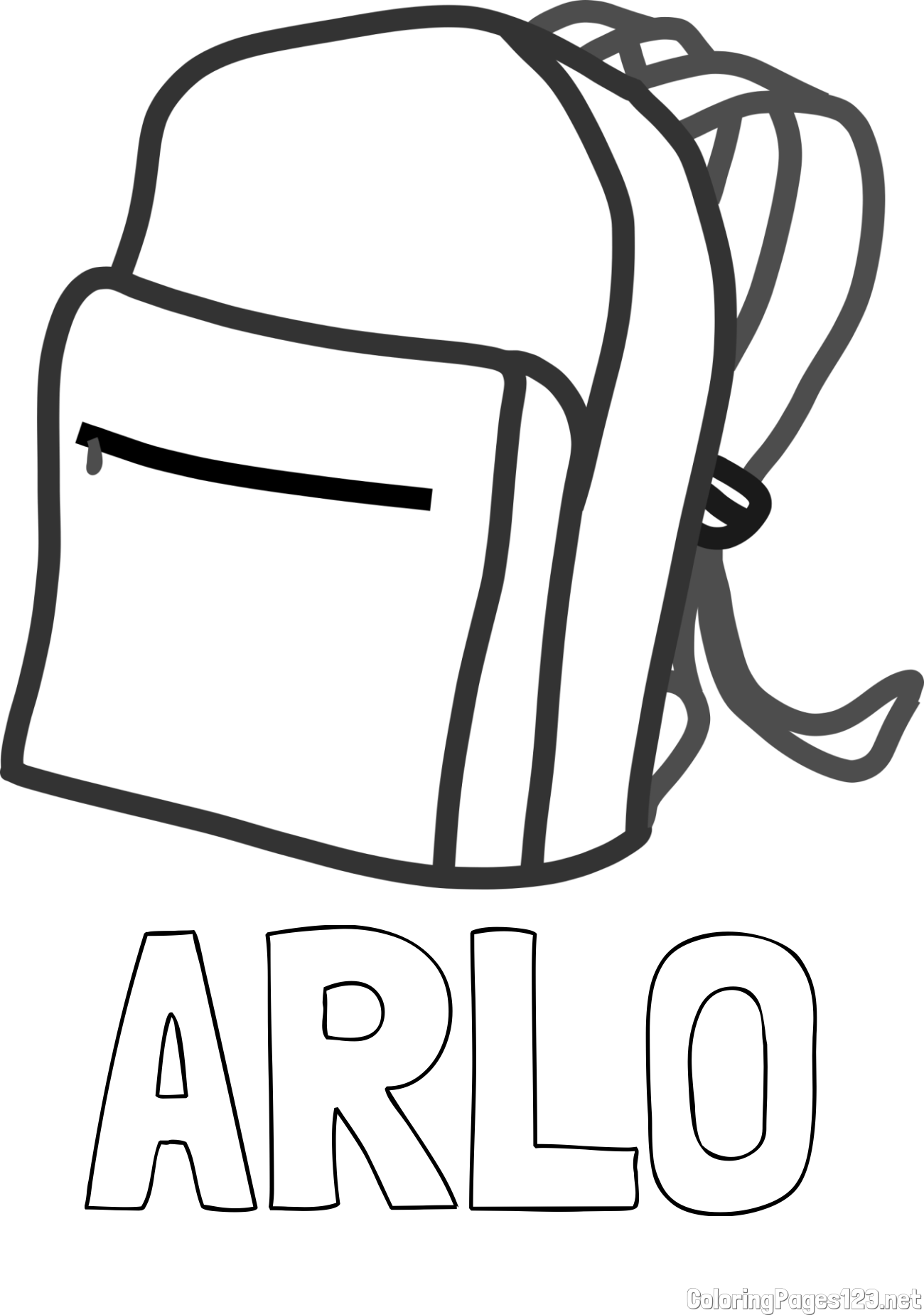 ARLO Coloring Page and School Backpack Coloring Page