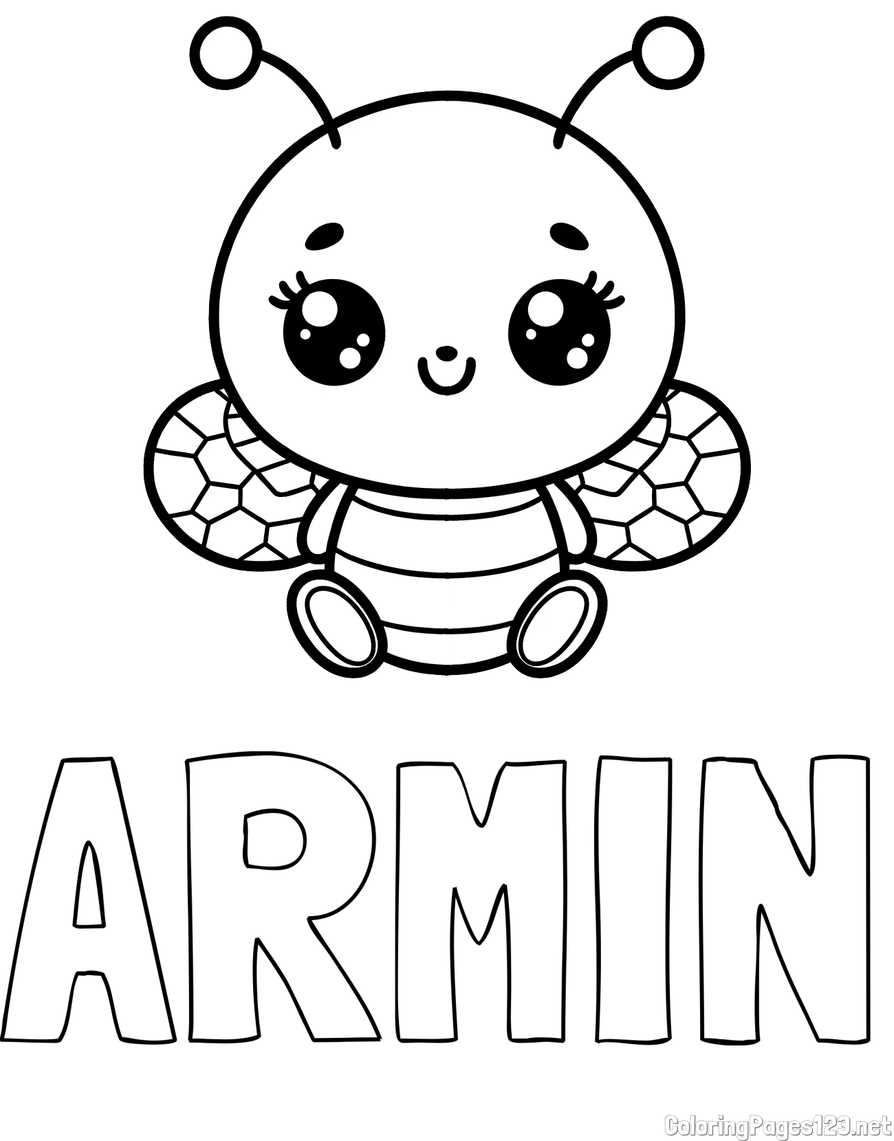 ARMIN Coloring Page and Children's Coloring Page of a Cute Bee