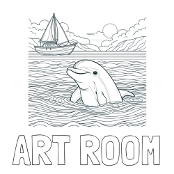 Online Created Coloring Page - ART ROOM Coloring Page and Coloring Page of a Dolphin in the Sea and a Sailboat
