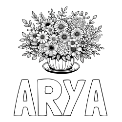 Online Created Coloring Page - ARYA Coloring Page and Beautiful Bouquet of Flowers Coloring Page