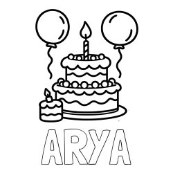 Online Created Coloring Page - ARYA Coloring Page and Birthday Cake Coloring Page with Balloons