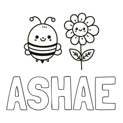 Online Created Coloring Page - ASHAE Coloring Page and Coloring Page of a Cute Bee and Smiling Flowers