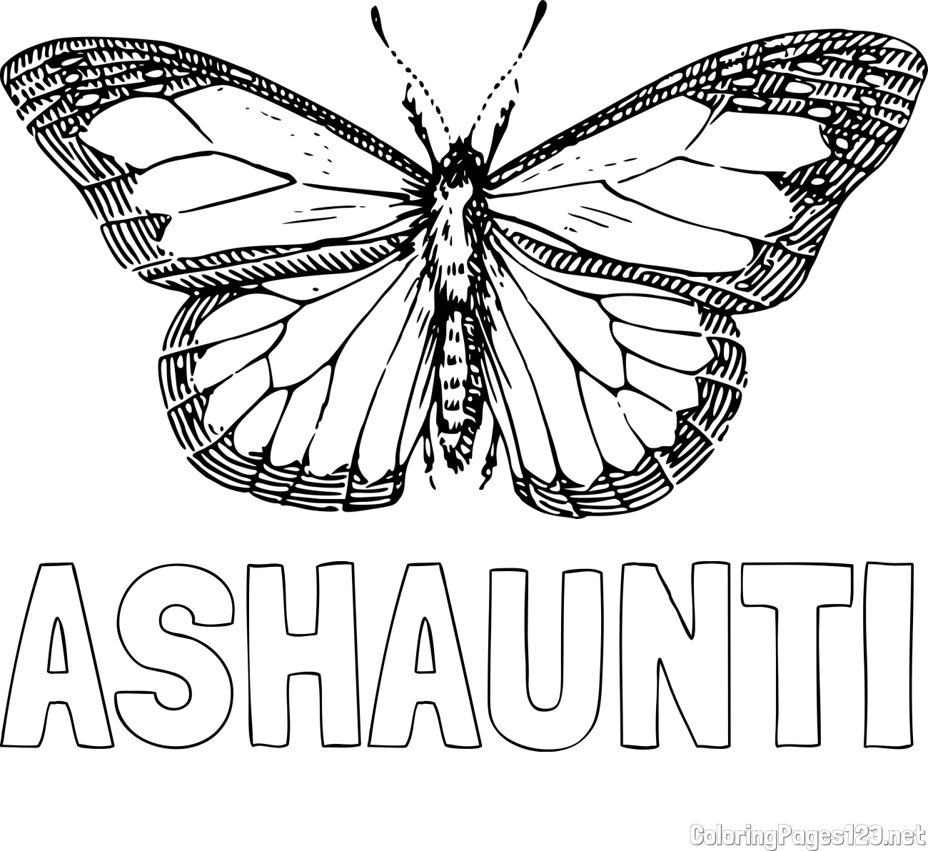 ASHAUNTI Coloring Page and Coloring Page of a Realistic Butterfly