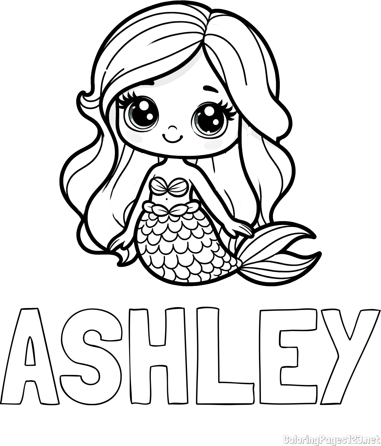 ASHLEY Coloring Page and Coloring Page of a Very Cute Little Mermaid