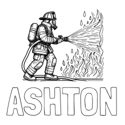 Online Created Coloring Page - ASHTON Coloring Page and Coloring page of a firefighter extinguishing a large fire