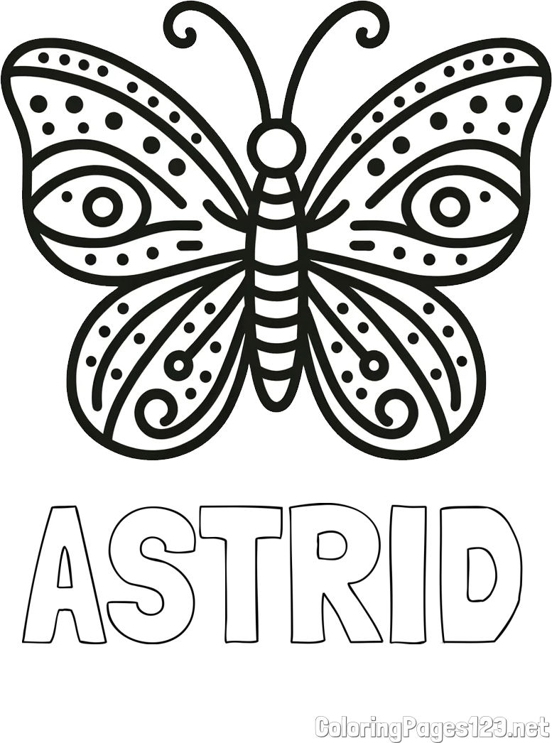 ASTRID Coloring Page and Butterfly Coloring Page (Simple)