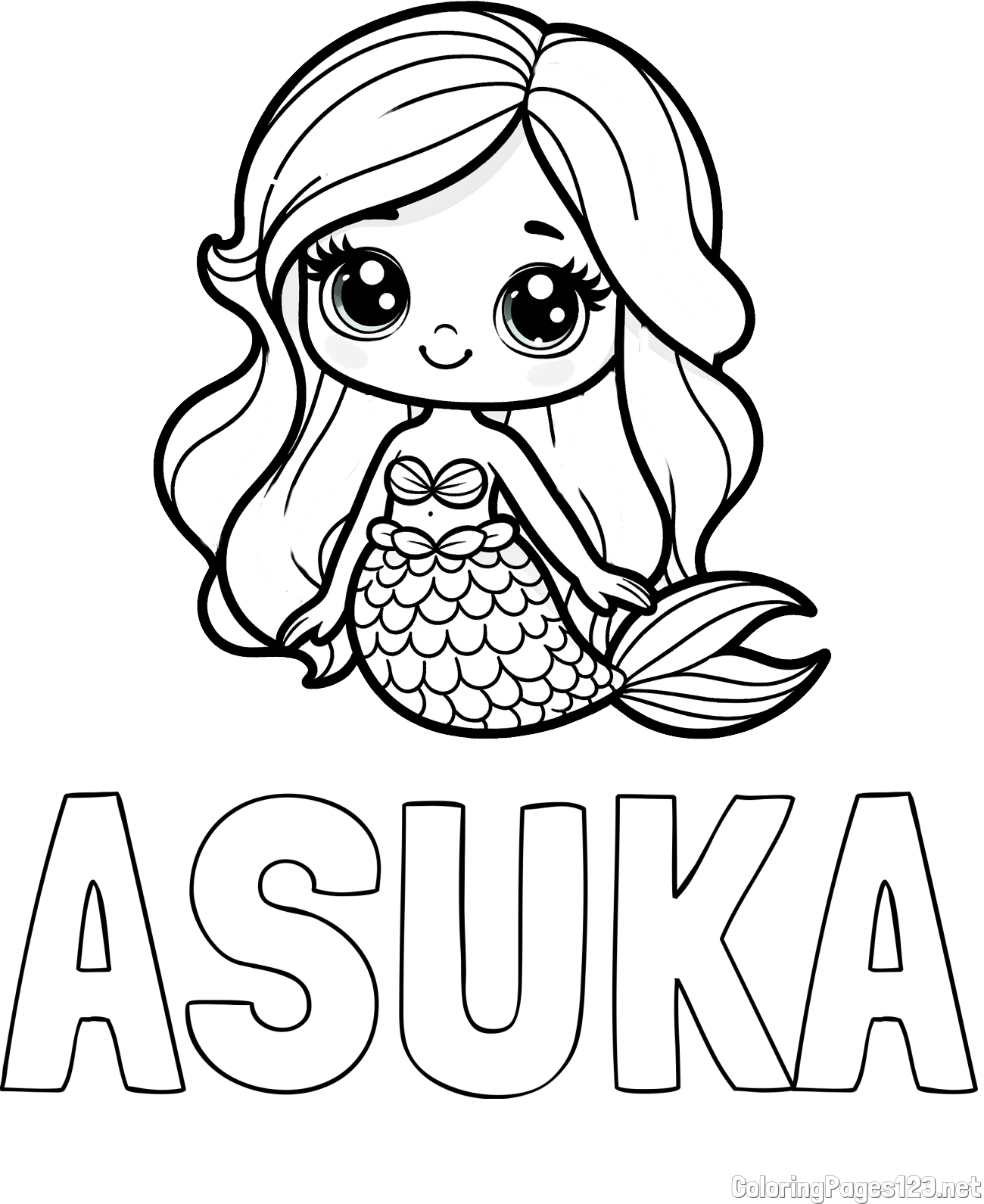 ASUKA Coloring Page and Coloring Page of a Very Cute Little Mermaid