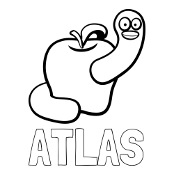 Online Created Coloring Page - ATLAS Coloring Page and Apple and Smiling Worm Coloring Page