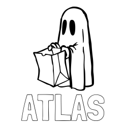 Online Created Coloring Page - ATLAS Coloring Page and Ghost with a Candy Bag Coloring Page