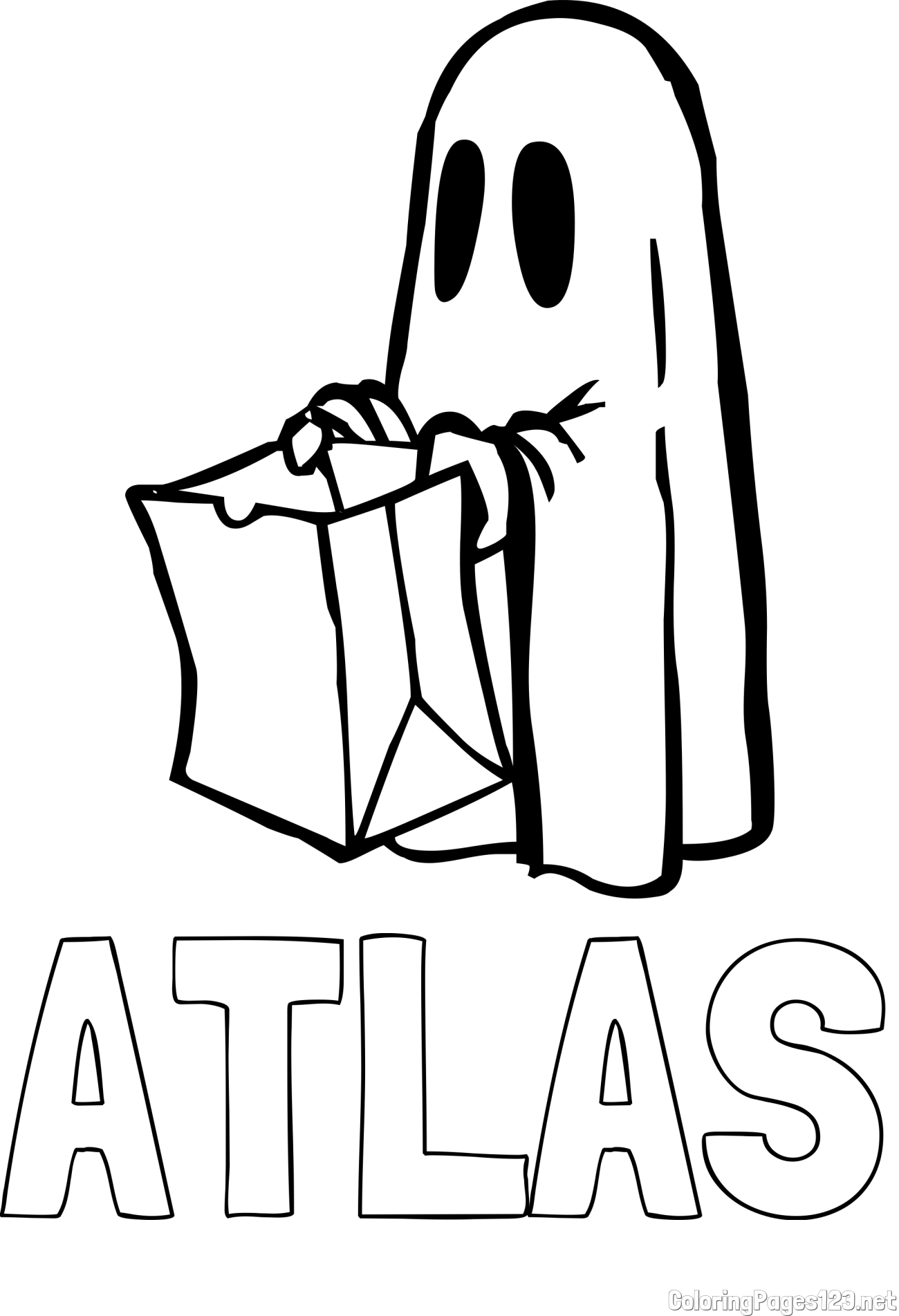 ATLAS Coloring Page and Ghost with a Candy Bag Coloring Page