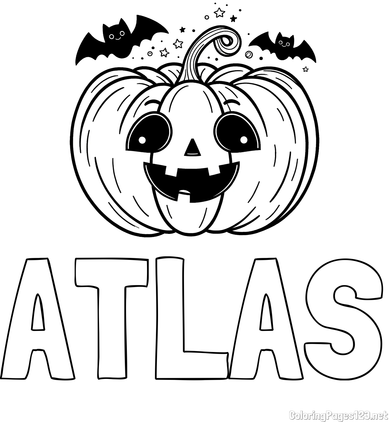 ATLAS Coloring Page and Halloween Pumpkin and Bats Coloring Page