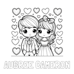AUBREE CAMERON Coloring Page and Coloring Page of a Couple Surrounded by Hearts