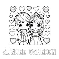 Online Created Coloring Page - AUBREE  CAMERON Coloring Page and Coloring Page of a Couple Surrounded by Hearts