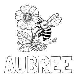 Online Created Coloring Page - AUBREE Coloring Page and Children's Coloring Book of a Little Bee and Flowers