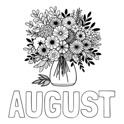Online Created Coloring Page - AUGUST Coloring Page and Flower Bouquet Coloring Page
