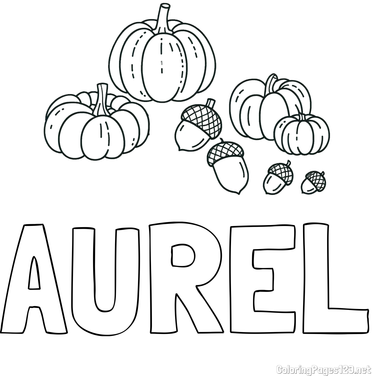 AUREL Coloring Page and Autumn Harvest Coloring Page - Acorns and Pumpkins