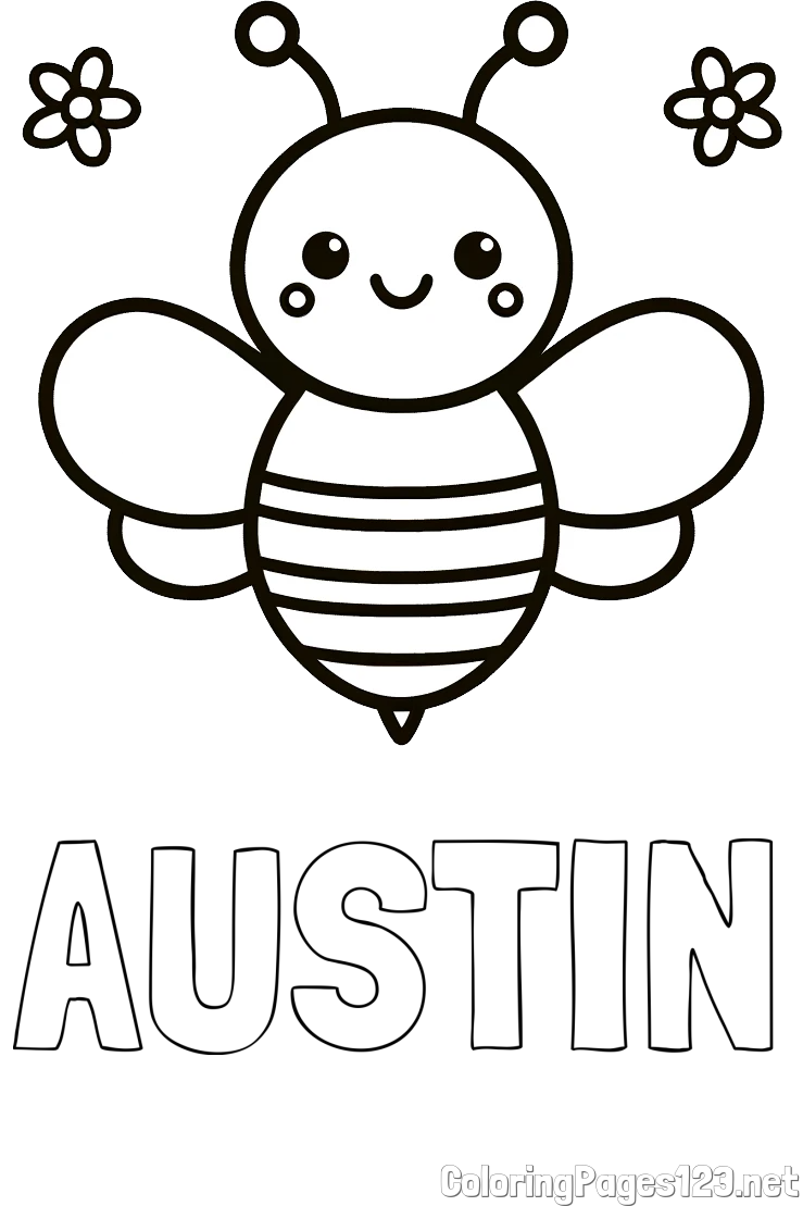 AUSTIN Coloring Page and Children's Bee Coloring Page