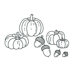 Autumn Harvest Coloring Page - Acorns and Pumpkins