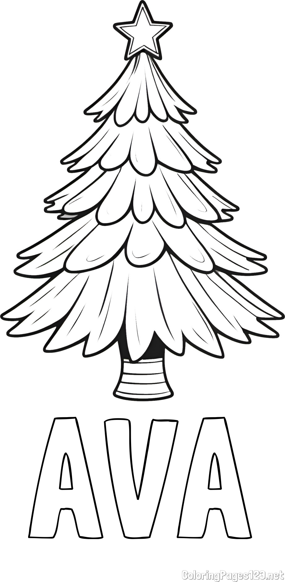AVA Coloring Page and Christmas Tree with Star Coloring Page