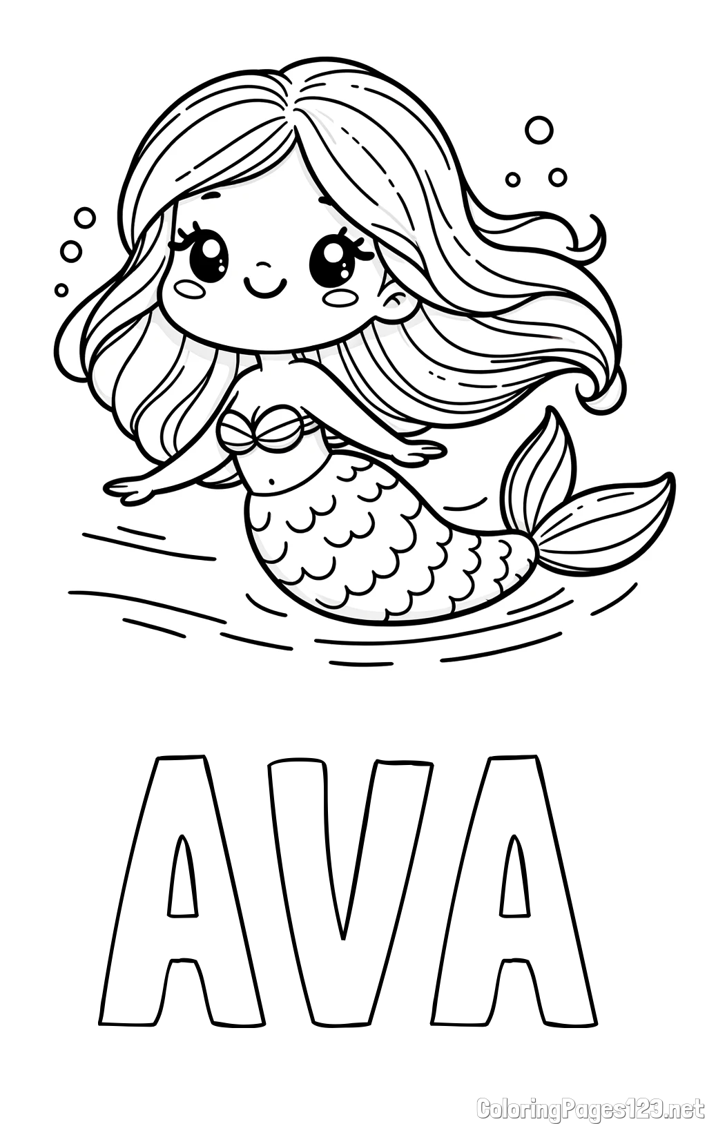 AVA Coloring Page and Coloring Page of a Cute Mermaid
