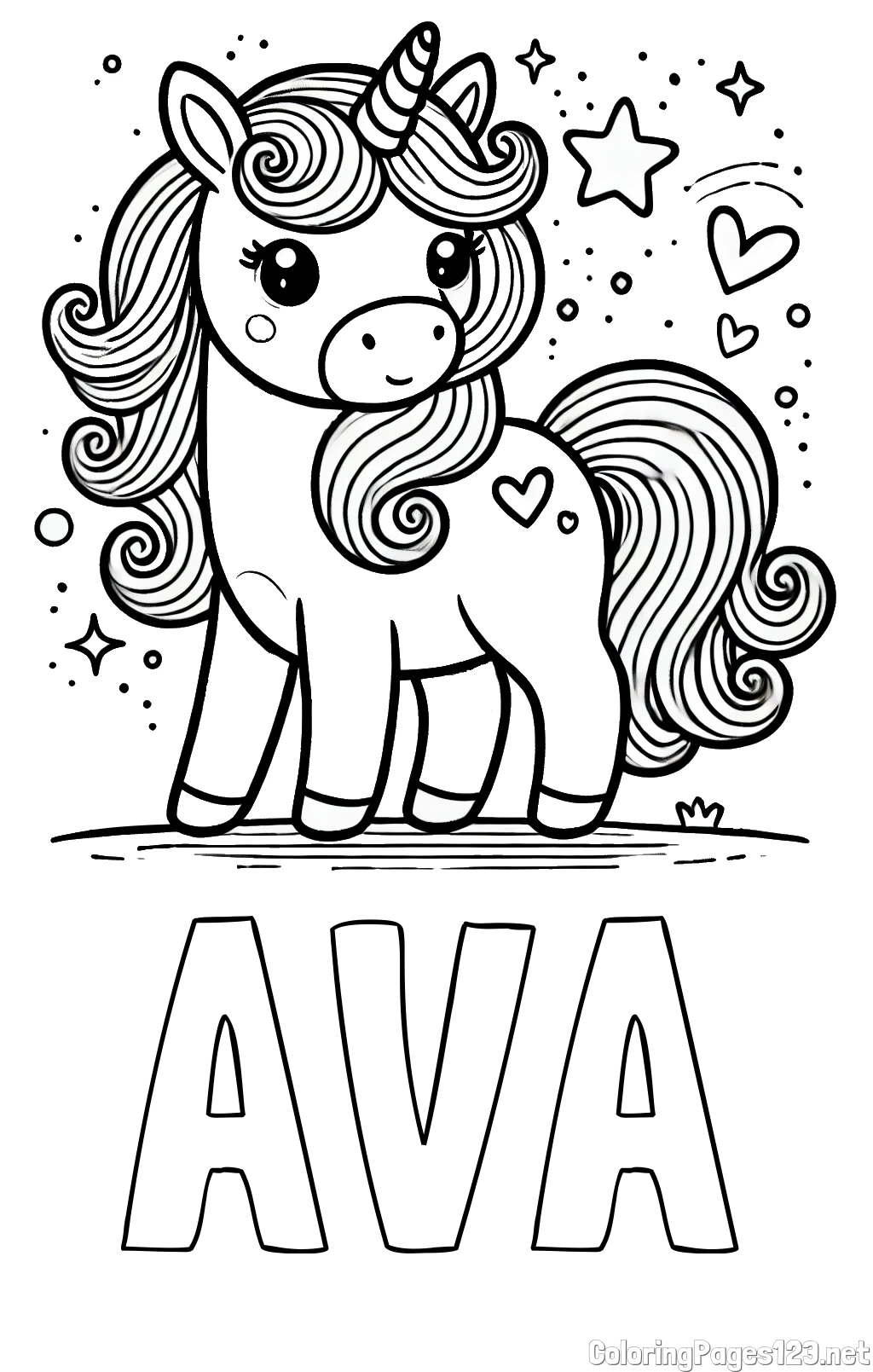 AVA Coloring Page and Cute Unicorn Coloring Page
