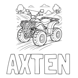 Online Created Coloring Page - AXTEN Coloring Page and Four-Wheeler in Nature Coloring Page